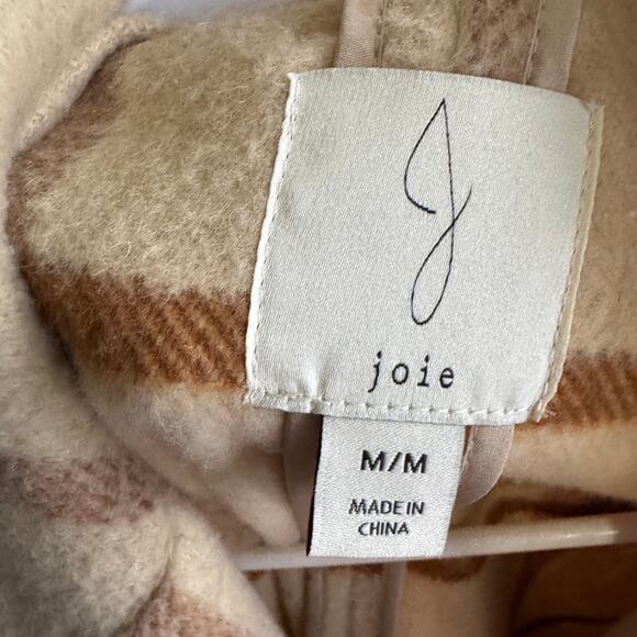 Joie Plaid Check Open-Front Coat, Size M, Notched Lapel Wool Blend Jacket - Picture 5 of 5